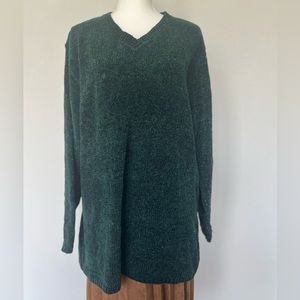 Vintage Emerald Green Fuzzy Holiday Long Chunky Knit Shiny Sparkly Sweater